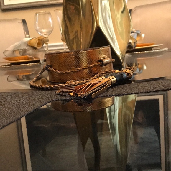 🏆Host Pick🏆Gucci Gld SnakeSkin Bamboo Waist Belt - Picture 6 of 8